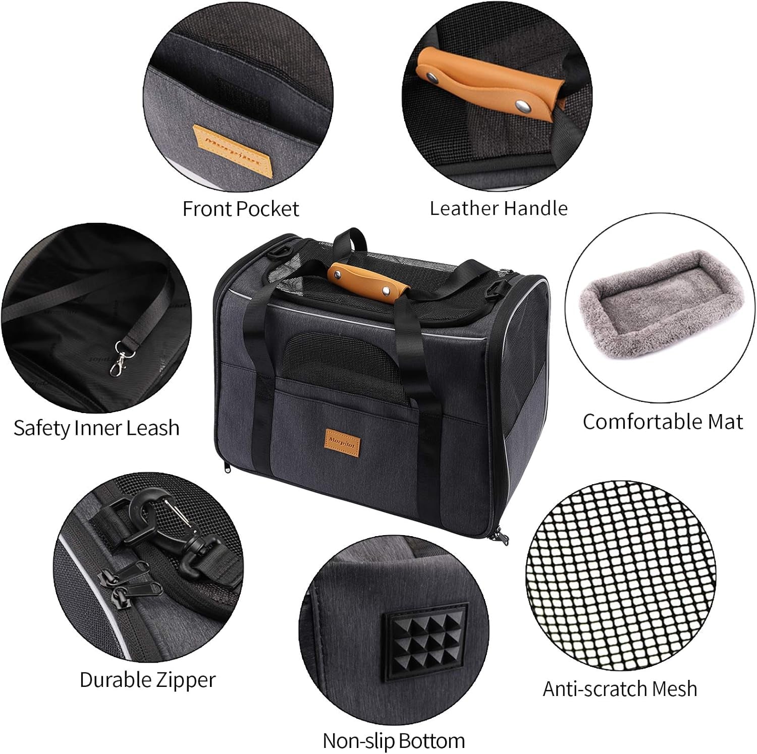 Portable Cat Carrier Bag for Small Pets, Foldable Soft-Sided Transport Carrier, Airline Approved with Shoulder Strap, Removable Mat, and Pet Bowl