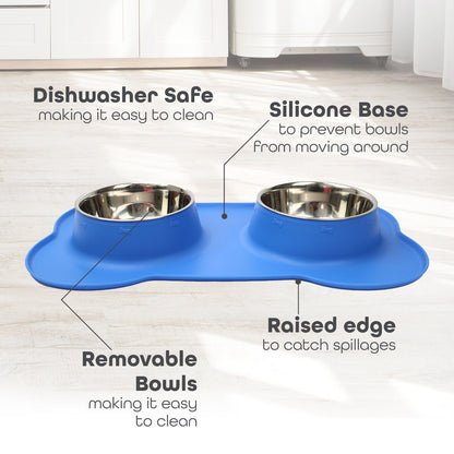 Double Stainless Steel Pet Bowl Set with Non-Slip Base for Food and Water