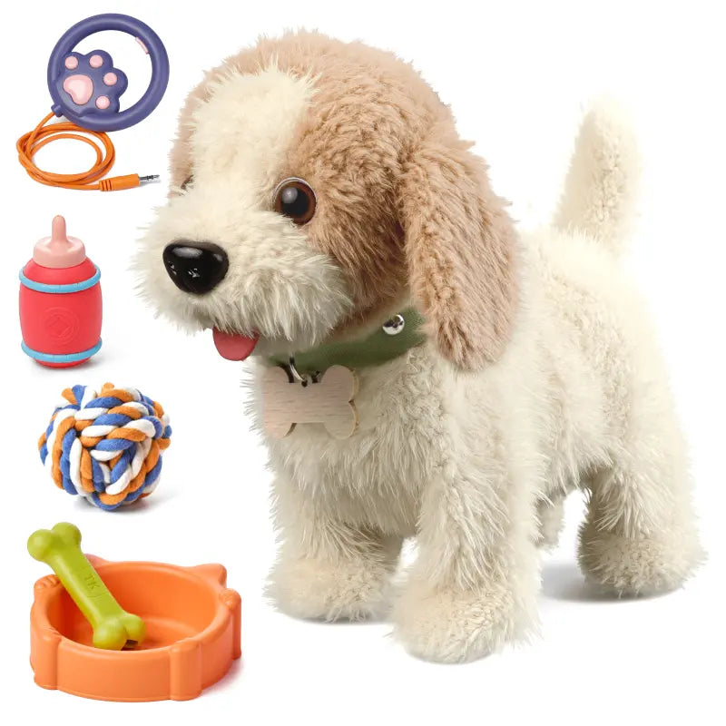 TUMAMA Interactive Realistic Puppy Toy - Walking and Barking Plush Dog with Leash, Songs, Touch and Voice Activation, DIY Feeding Set for Imaginative Play and Emotional Development