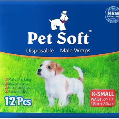 Disposable Male Dog Wraps - Soft Dog Diapers for Small Male Dogs, 12-Pack