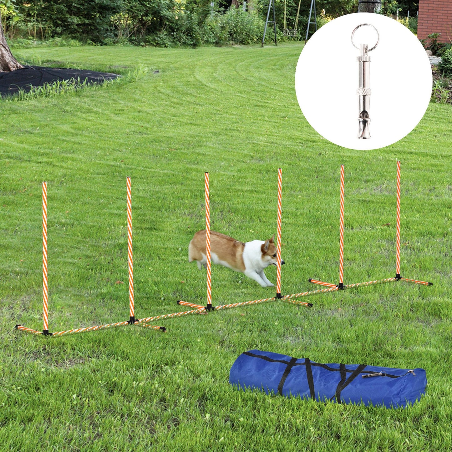 Professional Dog Agility Weave Pole Training Obstacle Course Set with Whistle
